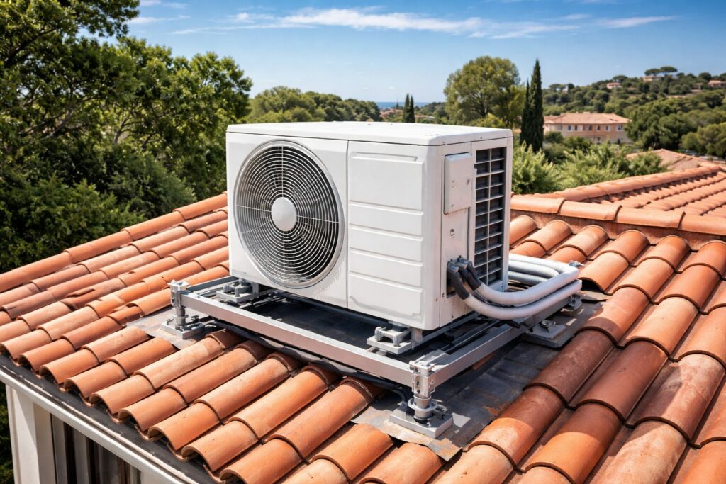 climatisation sur une toiture en tuile