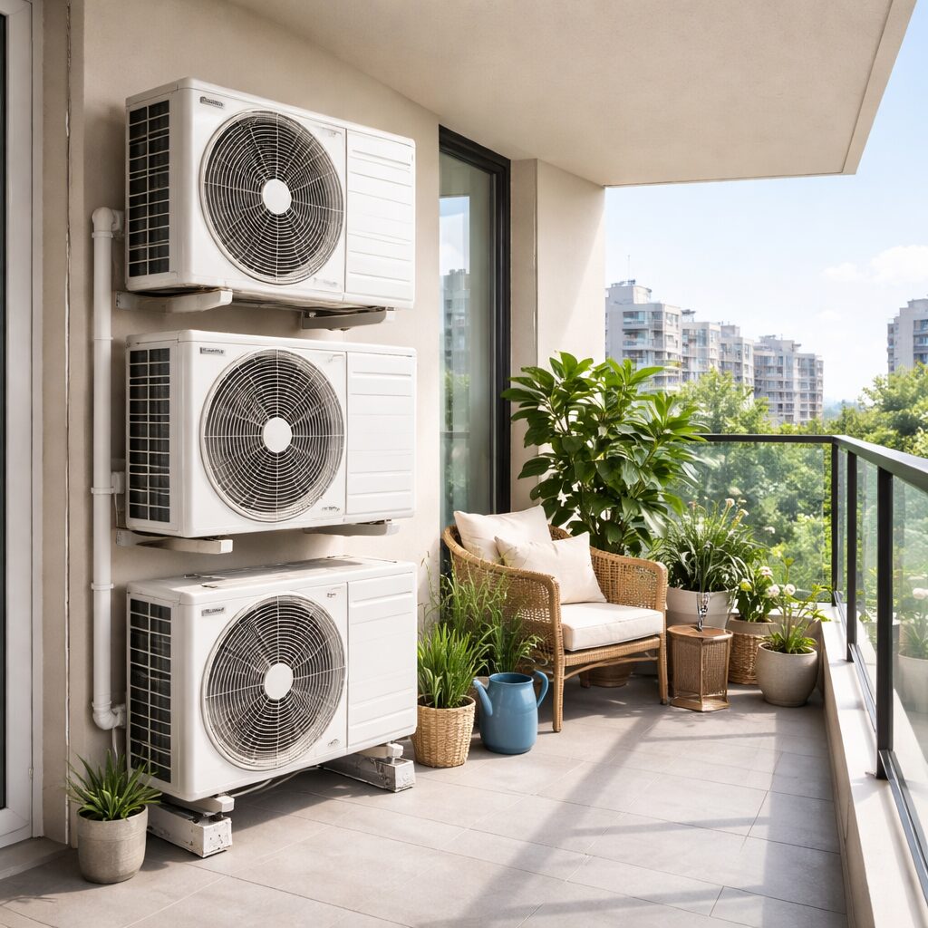 image avant cache climatiseur dans un balcon 